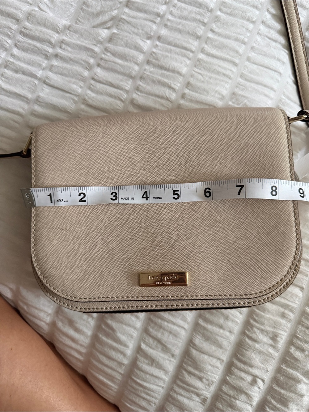kate spade Neutral Beige Leather Crossbody with Gold Logo Plate - Picture 8 of 9